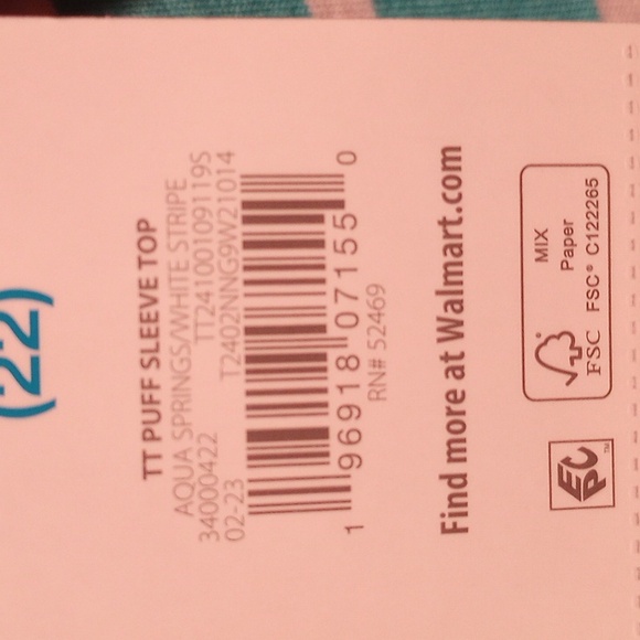 Time and Tru Turquoise Striped Scoopeneck Puff Sleeve Top - Picture 5 of 5